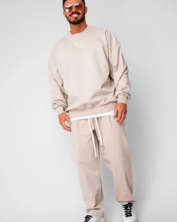 Set Oversized Bluza si pantalon drept din 100% Bumbac - 400gr mp Premium Edition Beige