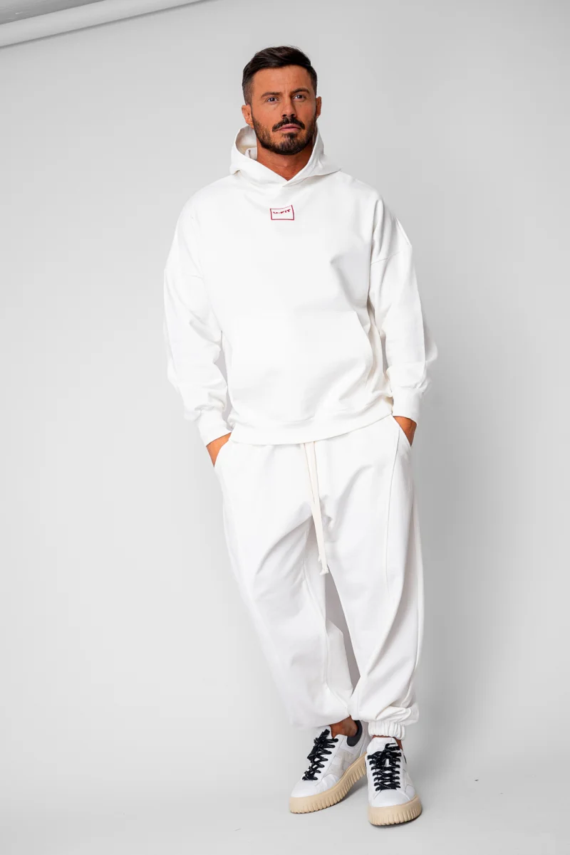 Set Oversized Hanorac si pantalon Baggy din 100% Bumbac - 400gr mp Premium Edition Off White