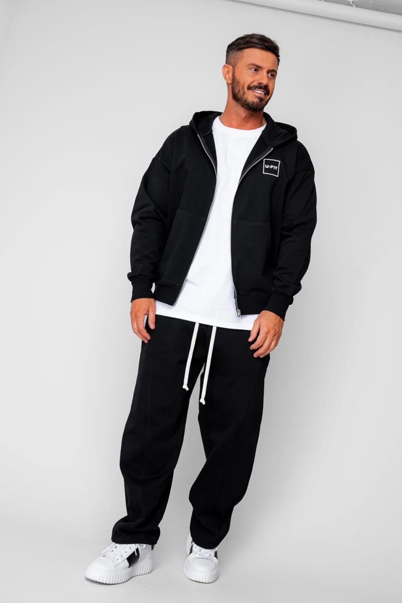 Set Oversized Hanorac cu fermoar si pantalon Baloon fit din 100% Bumbac - 400gr mp Premium Edition Black
