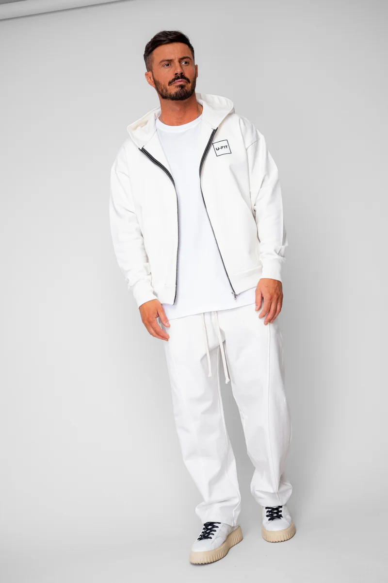 Set Oversized Hanorac cu fermoar si pantalon Baloon fit din 100% Bumbac - 400gr mp Premium Edition Off White