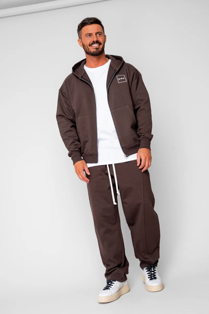 Set Oversized Hanorac cu fermoar si pantalon Baloon fit din 100% Bumbac - 400gr mp Premium Edition Brown