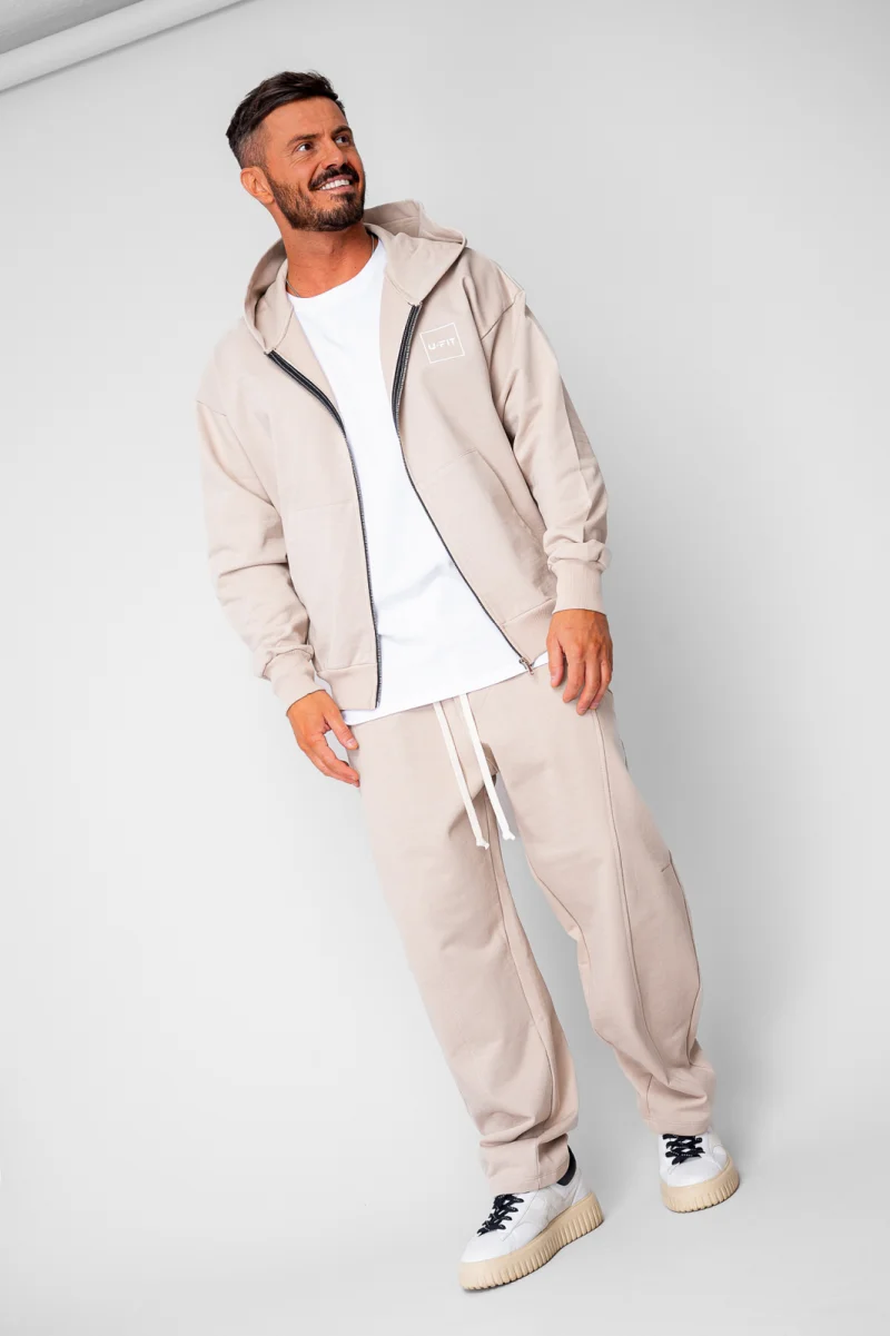 Set Oversized Hanorac cu fermoar si pantalon Baloon fit din 100% Bumbac - 400gr mp Premium Edition Beige
