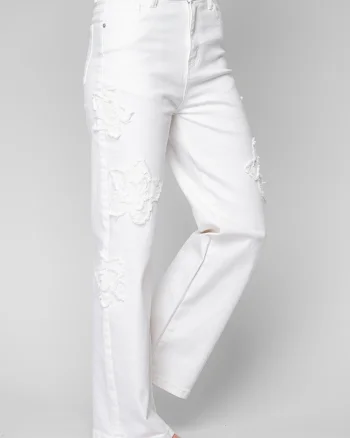 Blugi elastici cu broderie florala White
