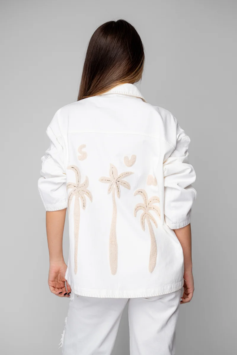 Jacheta cu broderie Off White Beige
