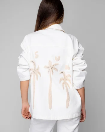 Jacheta cu broderie Off White Beige