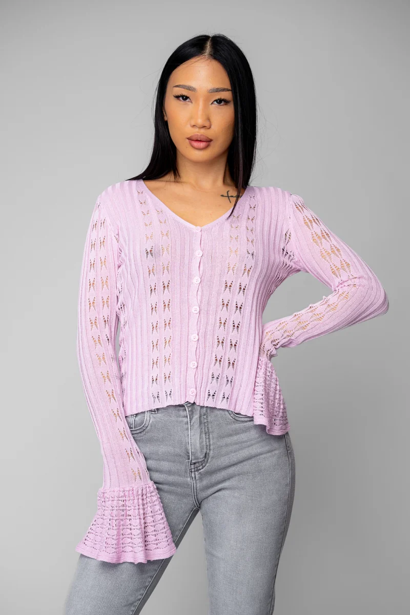 Bluza tricotata cu maneci evazate Pink
