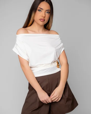 Bluza asimetrica fara maneci cu detaliu auriu Off White