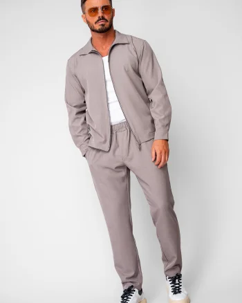 Set Caruso v2 Jacheta cu fermoar si pantalon lung drept Premium Taupe