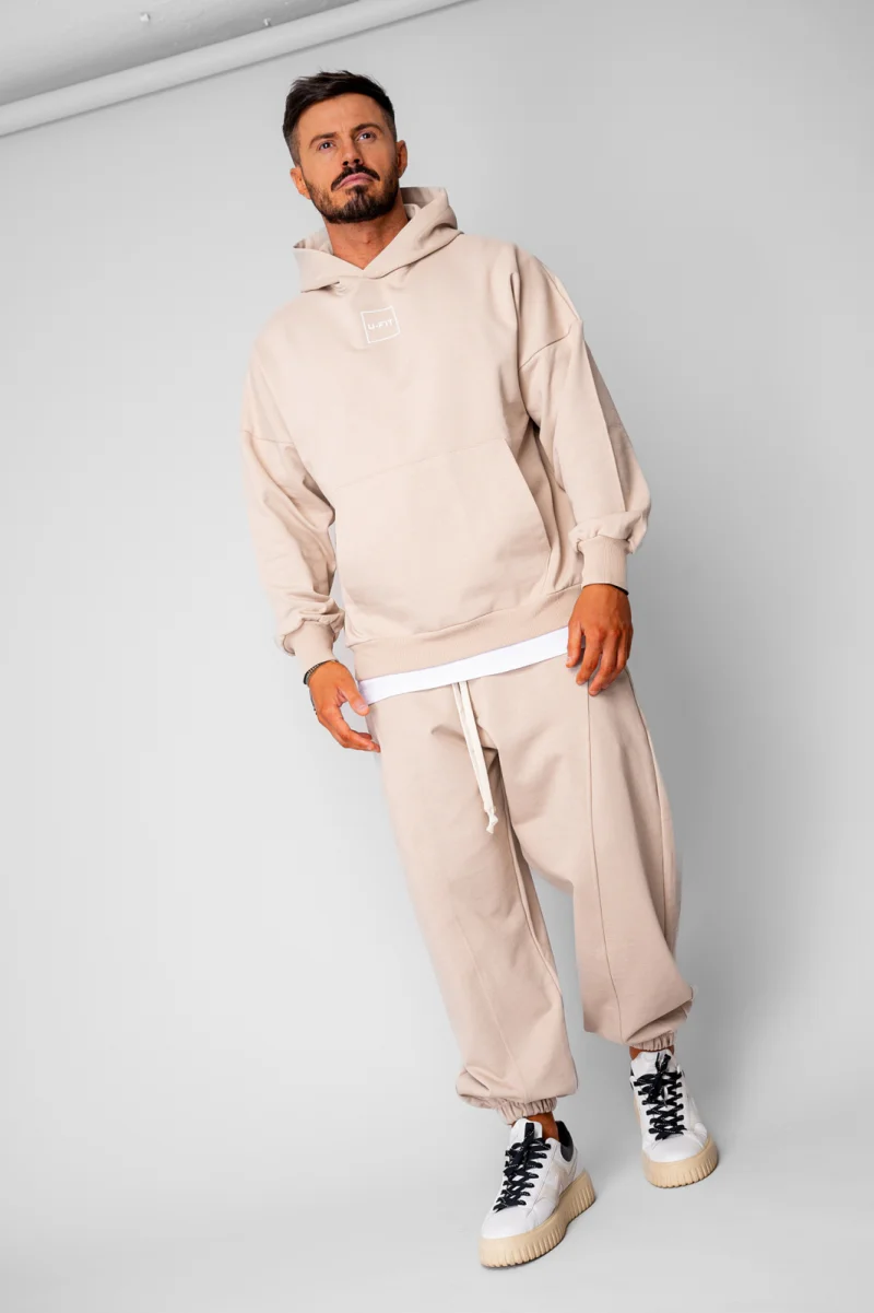 Set Oversized Hanorac si pantalon Baggy din 100% Bumbac - 400gr mp Premium Edition Beige