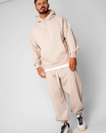 Set Oversized Hanorac si pantalon Baggy din 100% Bumbac - 400gr mp Premium Edition Beige