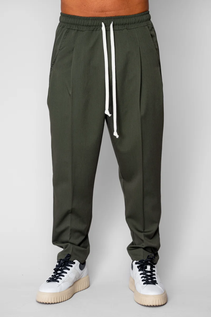 Pantalon lung larg cu snur Kaki