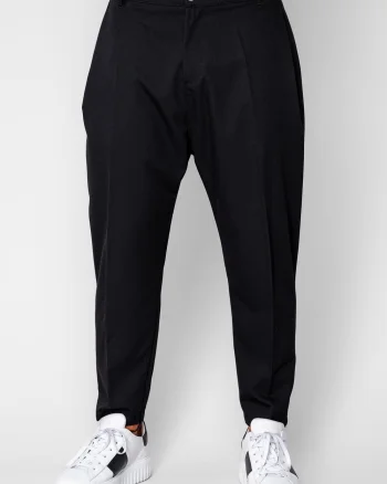 Pantalon lung cu elastic si nasture Black