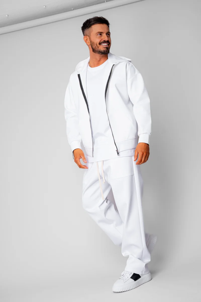 Set Loren Jacheta cu fermoar si Pantalon lung White