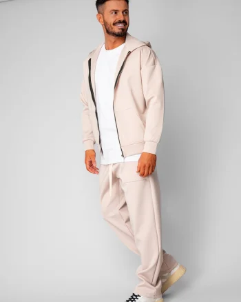 Set Loren Jacheta cu fermoar si Pantalon lung Light Beige