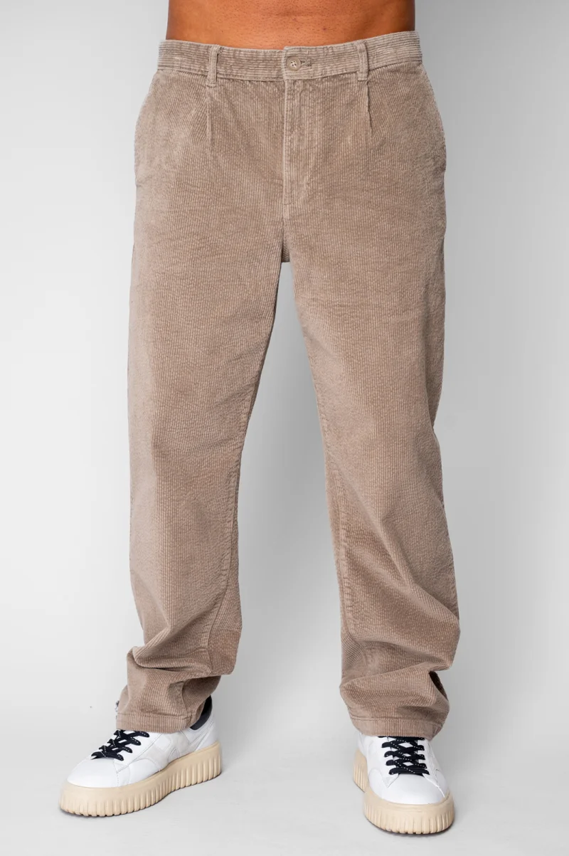 Pantaloni Relaxed Fit lung din reiat bumbac Beige
