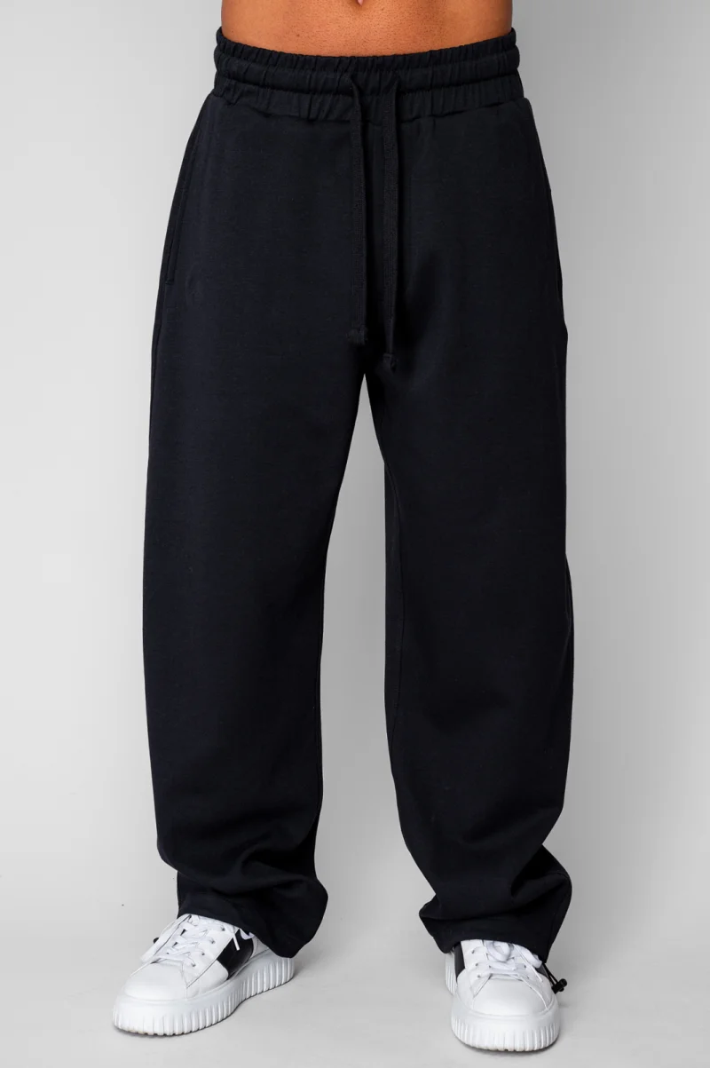 Pantaloni din bumbac, lung cu cordon elastic cu stopper la terminatie Black