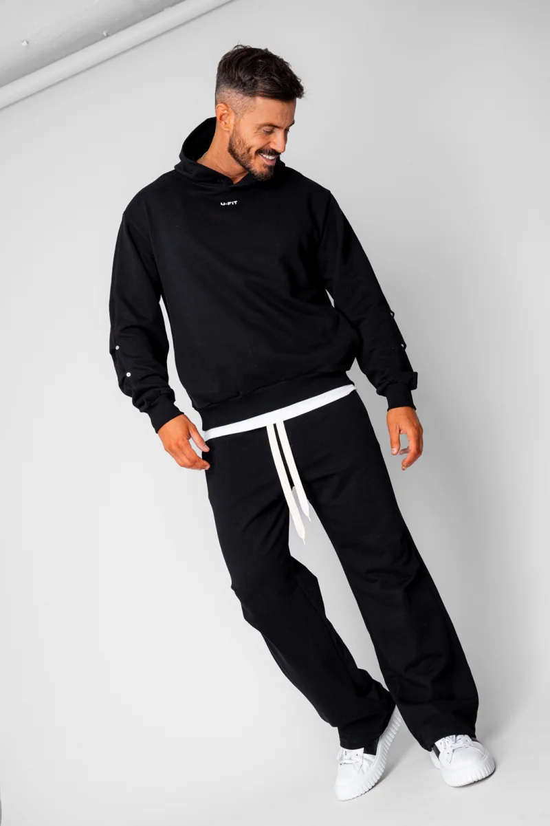 Set hanorac si pantalon drept cu capse Black