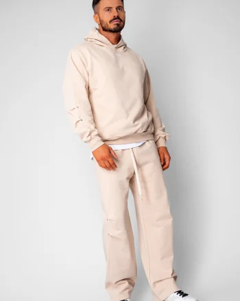 Set hanorac si pantalon drept cu capse Beige