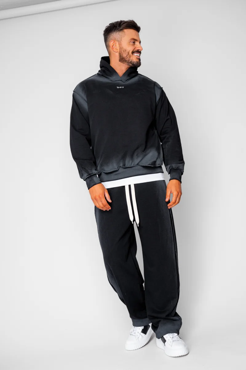 Set hanorac si pantalon cu cusaturi exterioare Black Prespalat