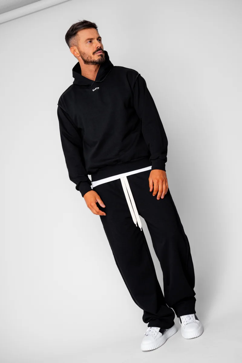 Set hanorac si pantalon cu cusaturi exterioare Black