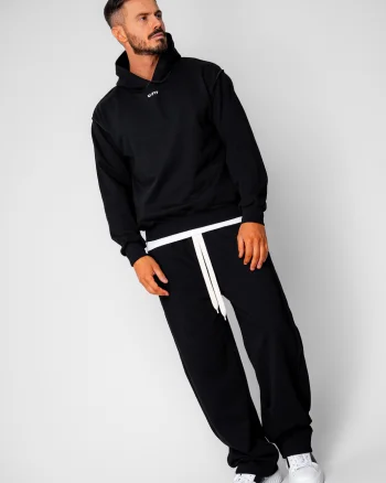 Set hanorac si pantalon cu cusaturi exterioare Black