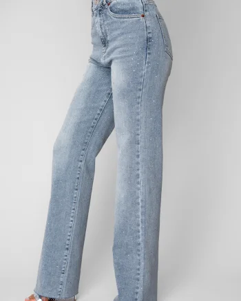Blugi elastici largi cu strasuri Light Blue