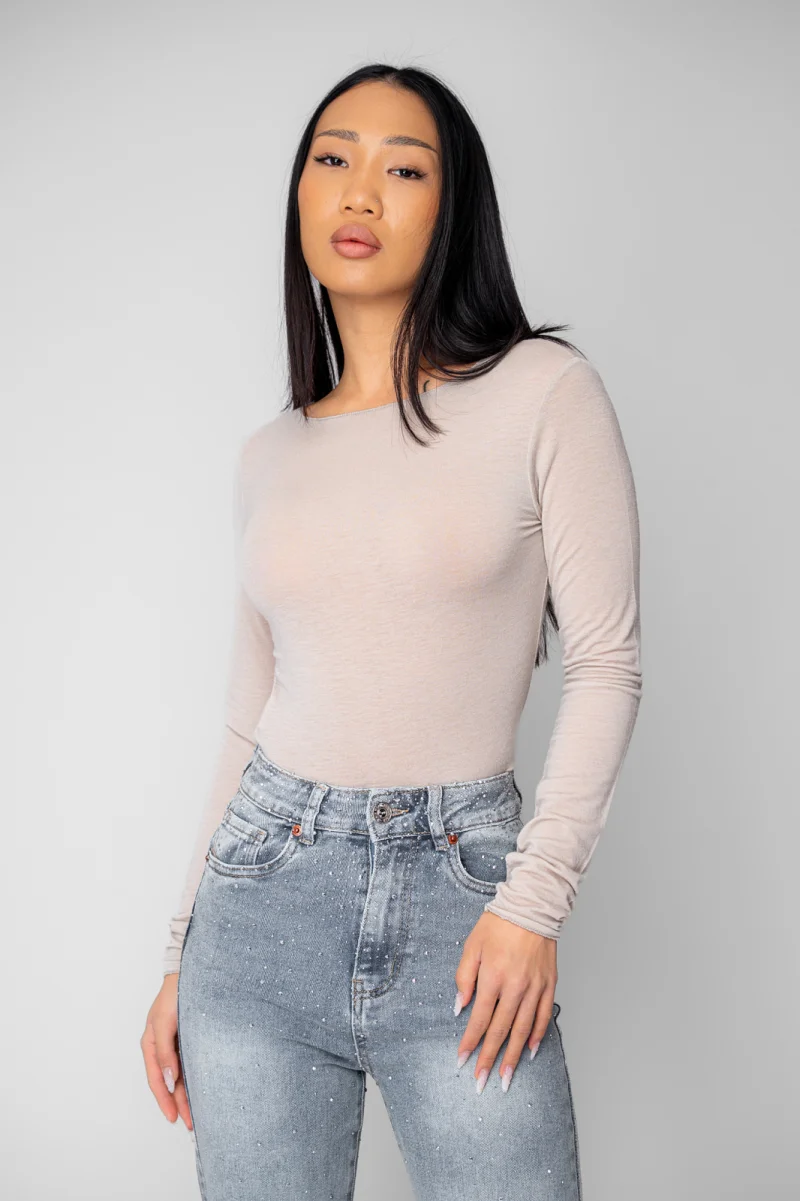 Bluza subtire din mix de casmir Beige