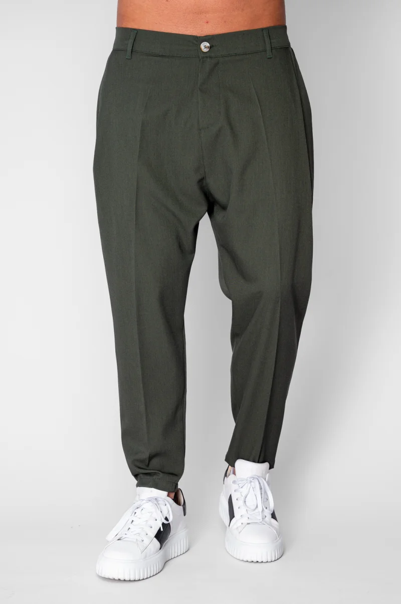 Pantalon lung conic cu tur lasat Green