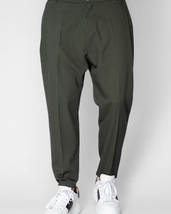 Pantalon lung conic cu tur lasat Green