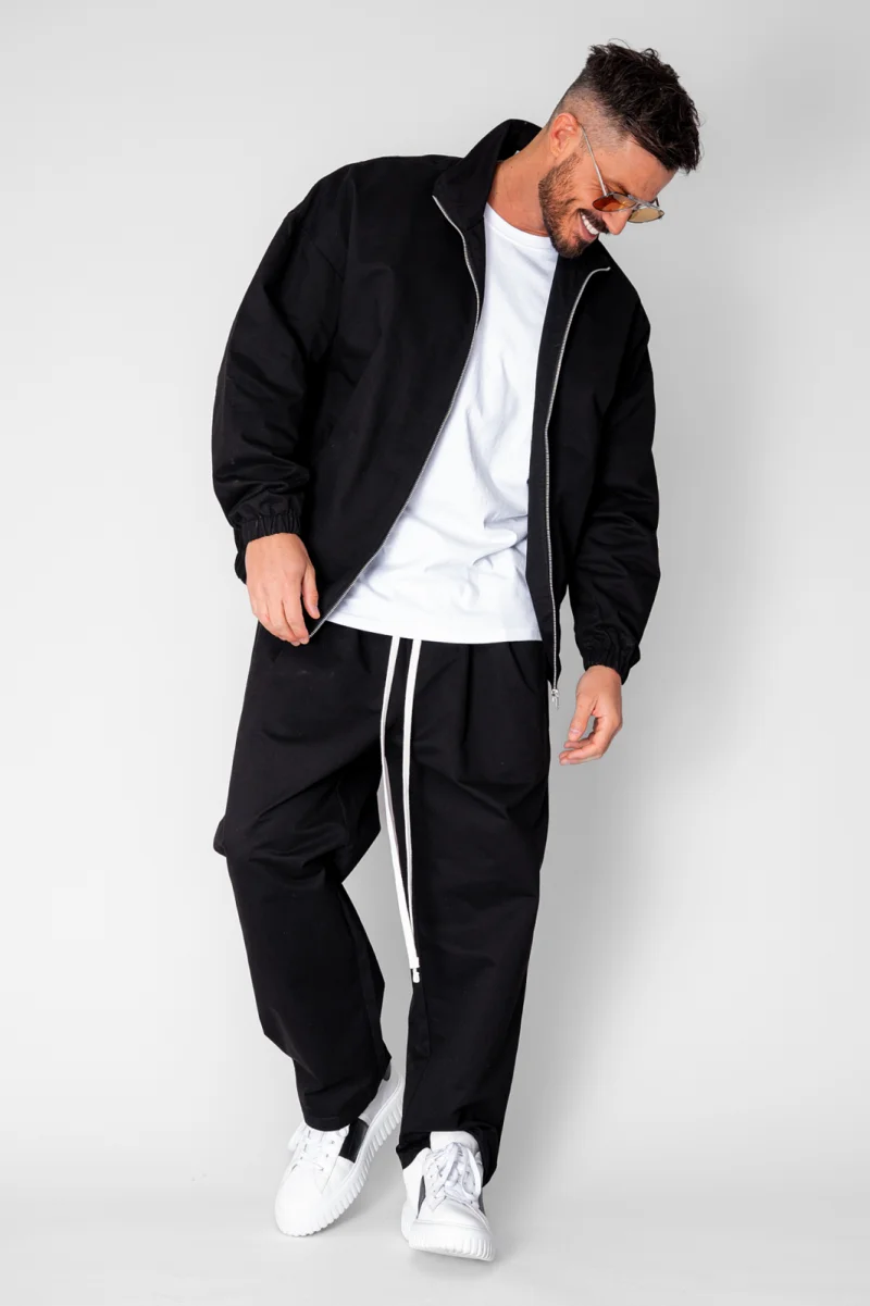 Set Jacheta cu fermoar si pantalon lung drept Black