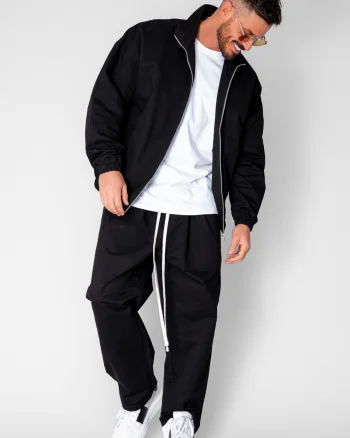 Set Jacheta cu fermoar si pantalon lung drept Black