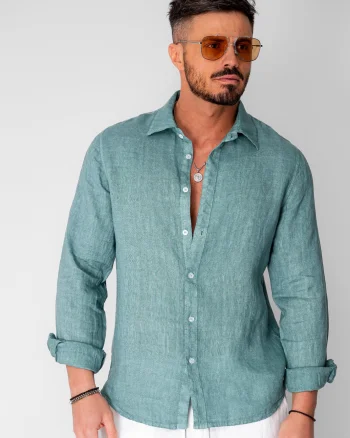 Camasa din 100% In de plaja Dark Olive