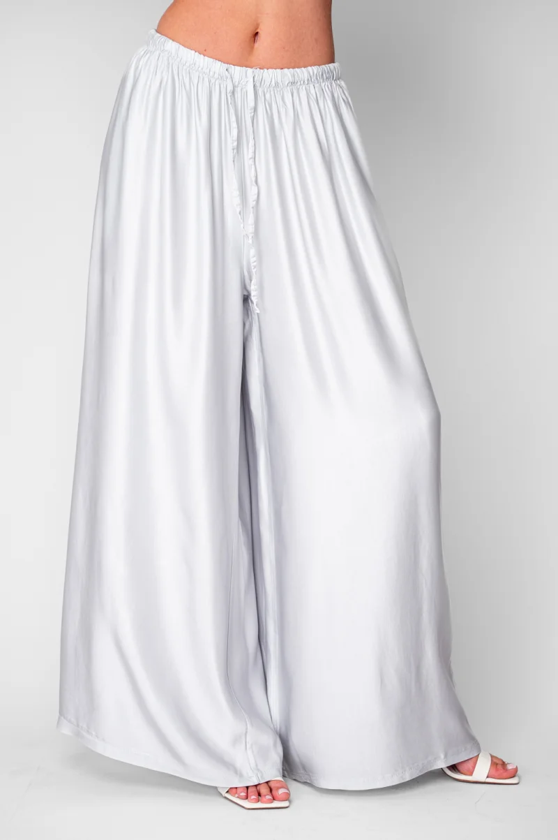 Pantalon lung din mix de matase Light Grey