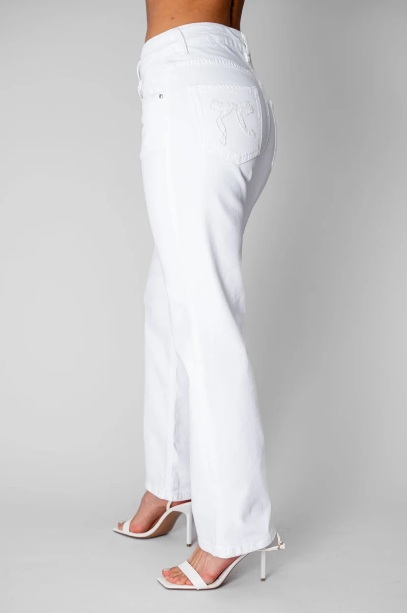 Blugi lungi elastici cu broderie Off White