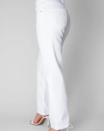 Blugi lungi elastici cu broderie Off White