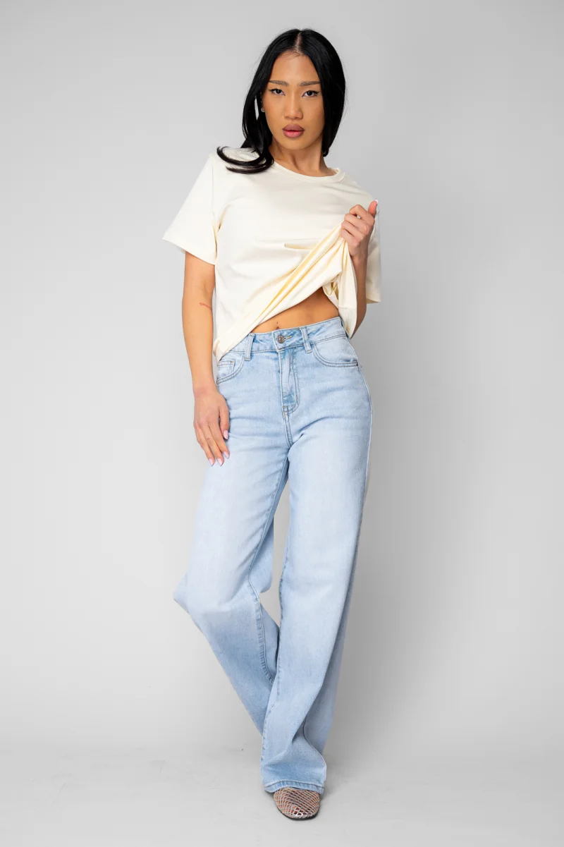 Blugi elastici largi din denim Light Blue