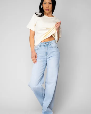 Blugi elastici largi din denim Light Blue