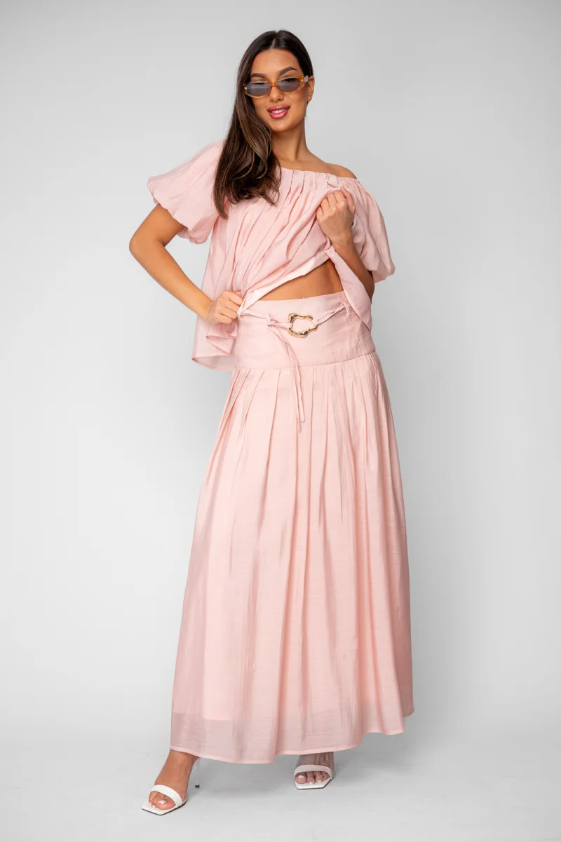 Set Bluza si Fusta lunga din mix de matase Rose Quartz
