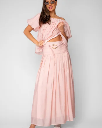 Set Bluza si Fusta lunga din mix de matase Rose Quartz