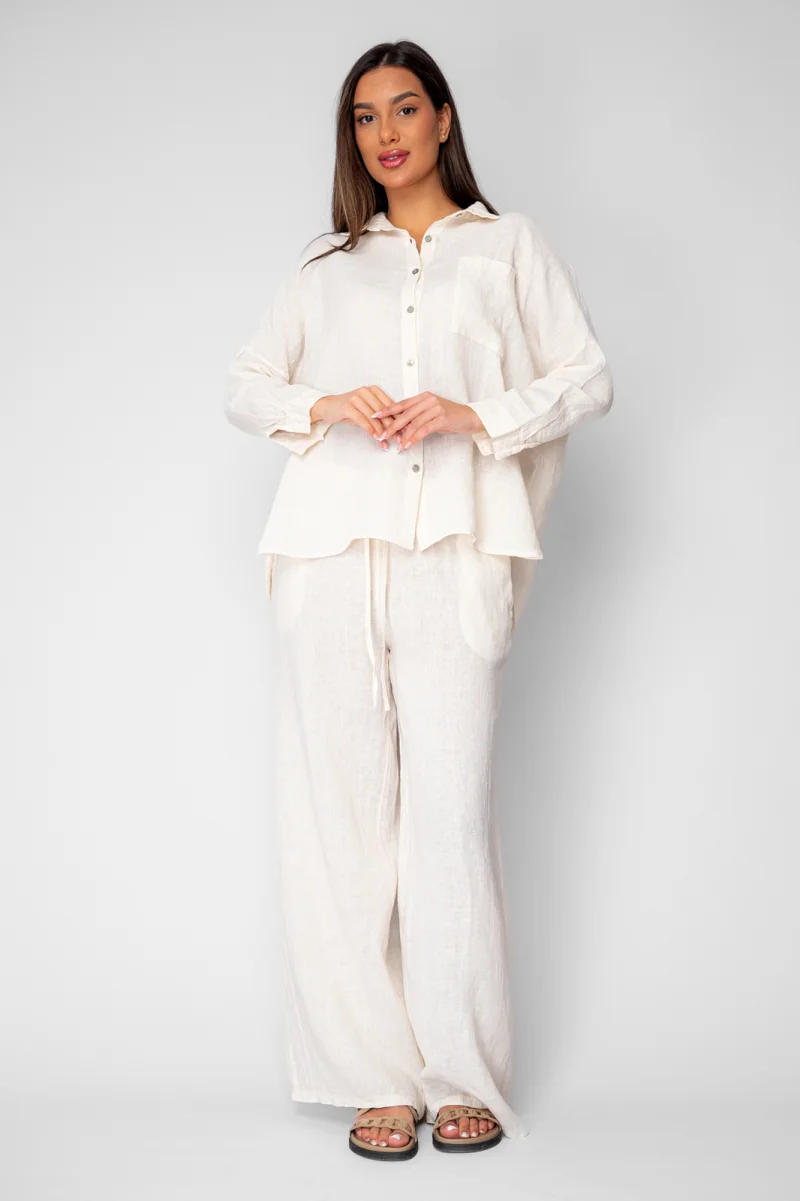 Set Camasa si Pantalon din 100% in Cream