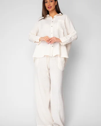 Set Camasa si Pantalon din 100% in Cream