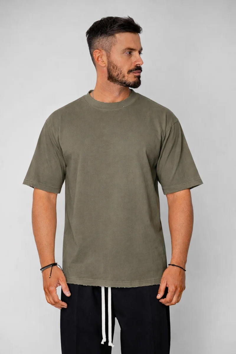 Tricou Oversized Ripped Dark Olive