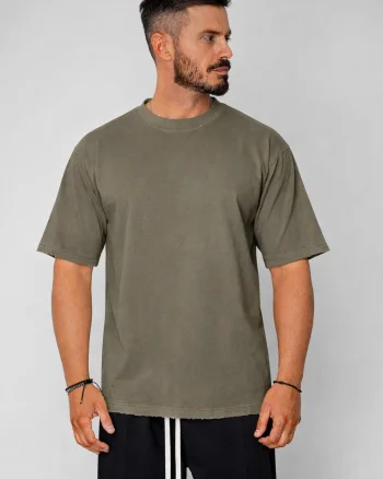 Tricou Oversized Ripped Dark Olive