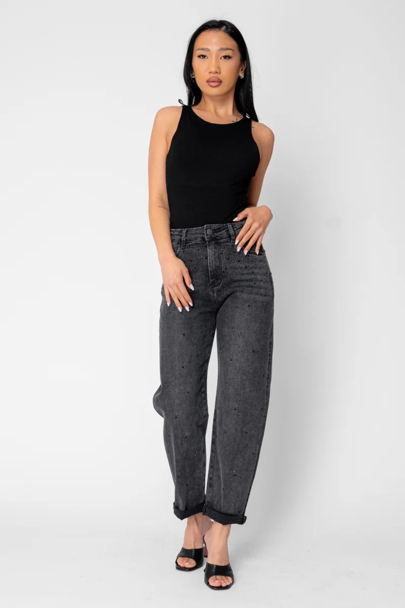 Blugi lungi cu strasuri Dark Grey