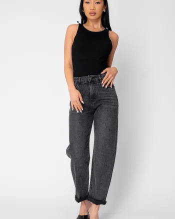 Blugi lungi cu strasuri Dark Grey