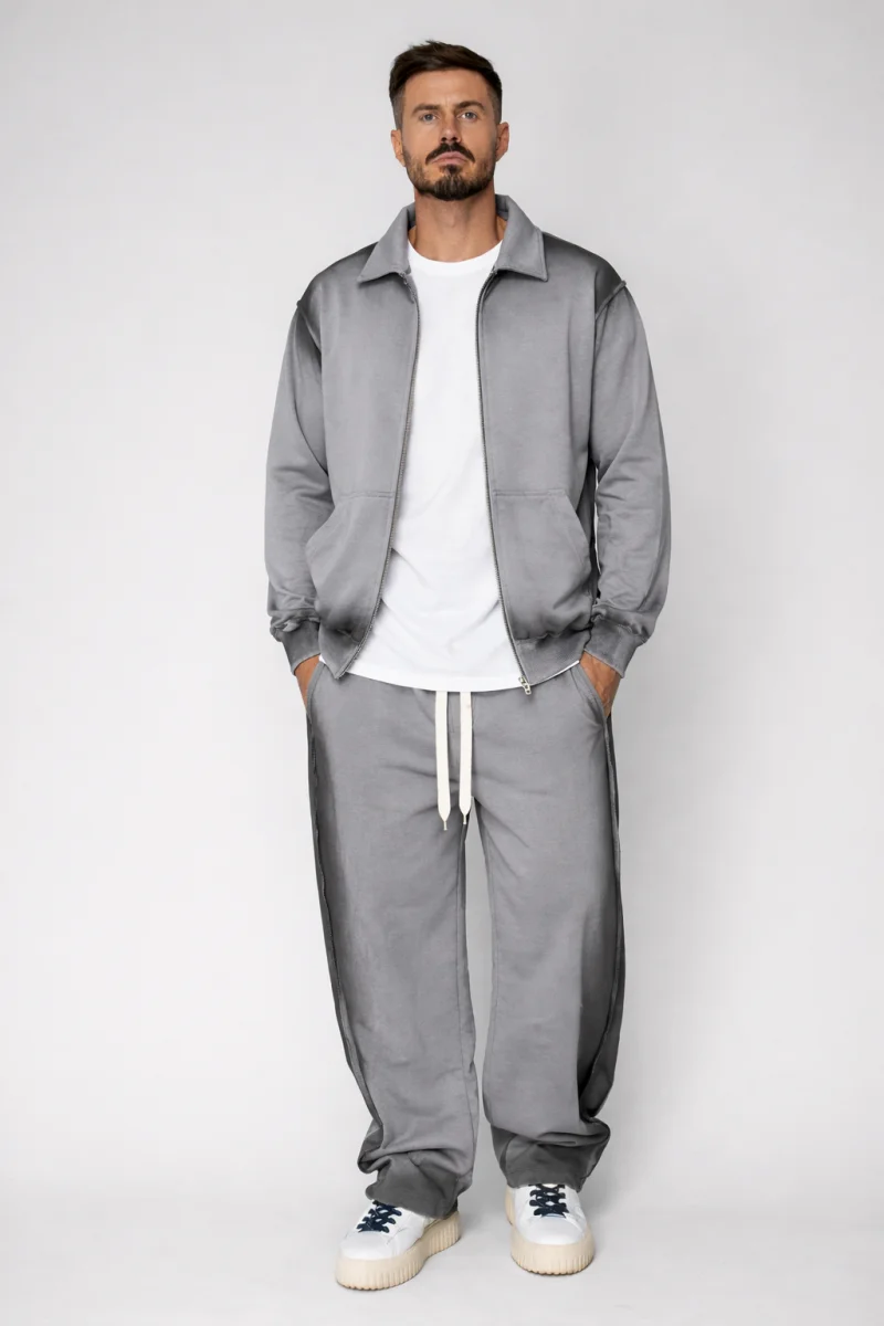 Set Jacheta cu fermoar si pantalon cu cusaturi exterioare Grey Prespalat