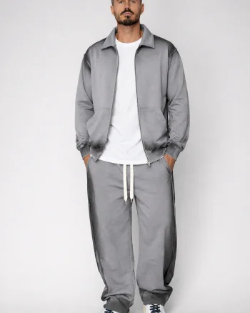 Set Jacheta cu fermoar si pantalon cu cusaturi exterioare Grey Prespalat