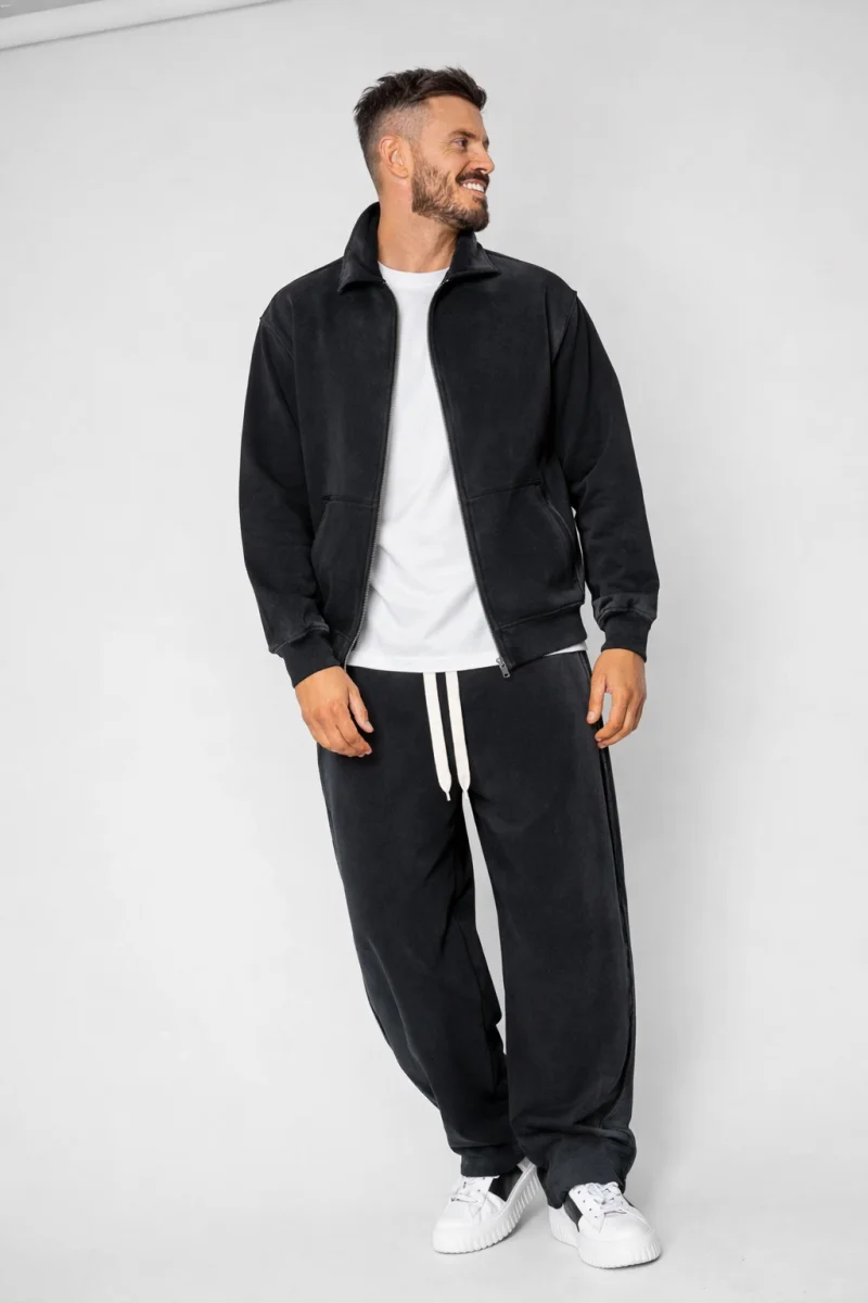 Set Jacheta cu fermoar si pantalon cu cusaturi exterioare Black Prespalat