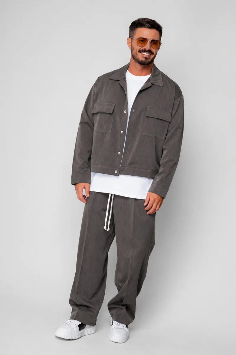 Set Jacheta cu buzunare si pantalon lung Brown