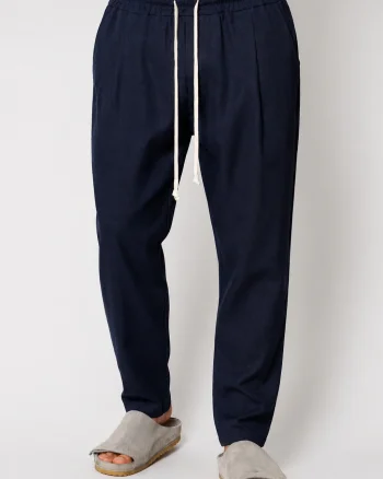 Pantaloni lung din IN cu snur usor conic Navy